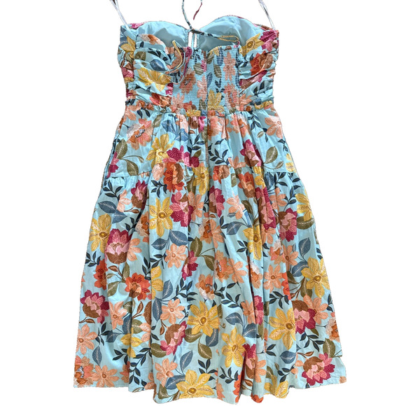 Vince Camuto Dress Womens 12 Blue Floral Halter Neck Fit and Flare Lined Pockets - Picture 2 of 12